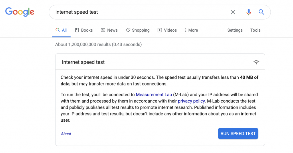 Internet speed test for live streaming