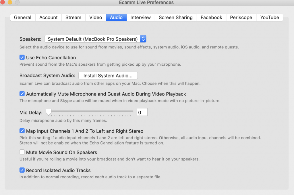 Ecamm Live ISO audio