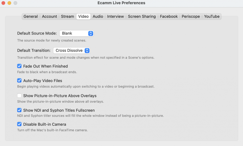 preferences/video settings menu is skype for mac, version 7