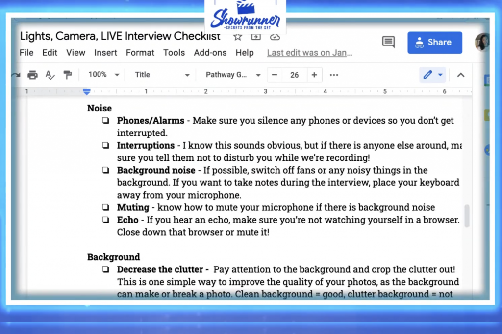 Live streaming checklist template