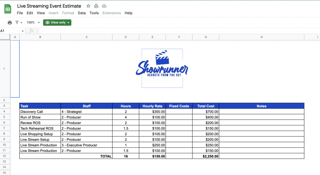 Showrunner pricing calculator