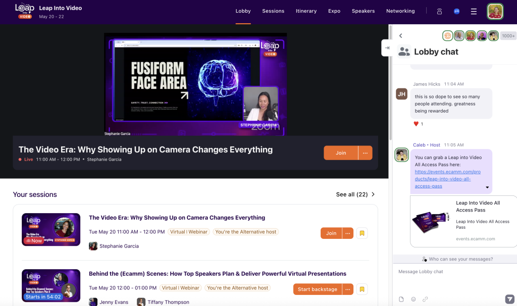 Zoom Events platform for Leap Into Video event