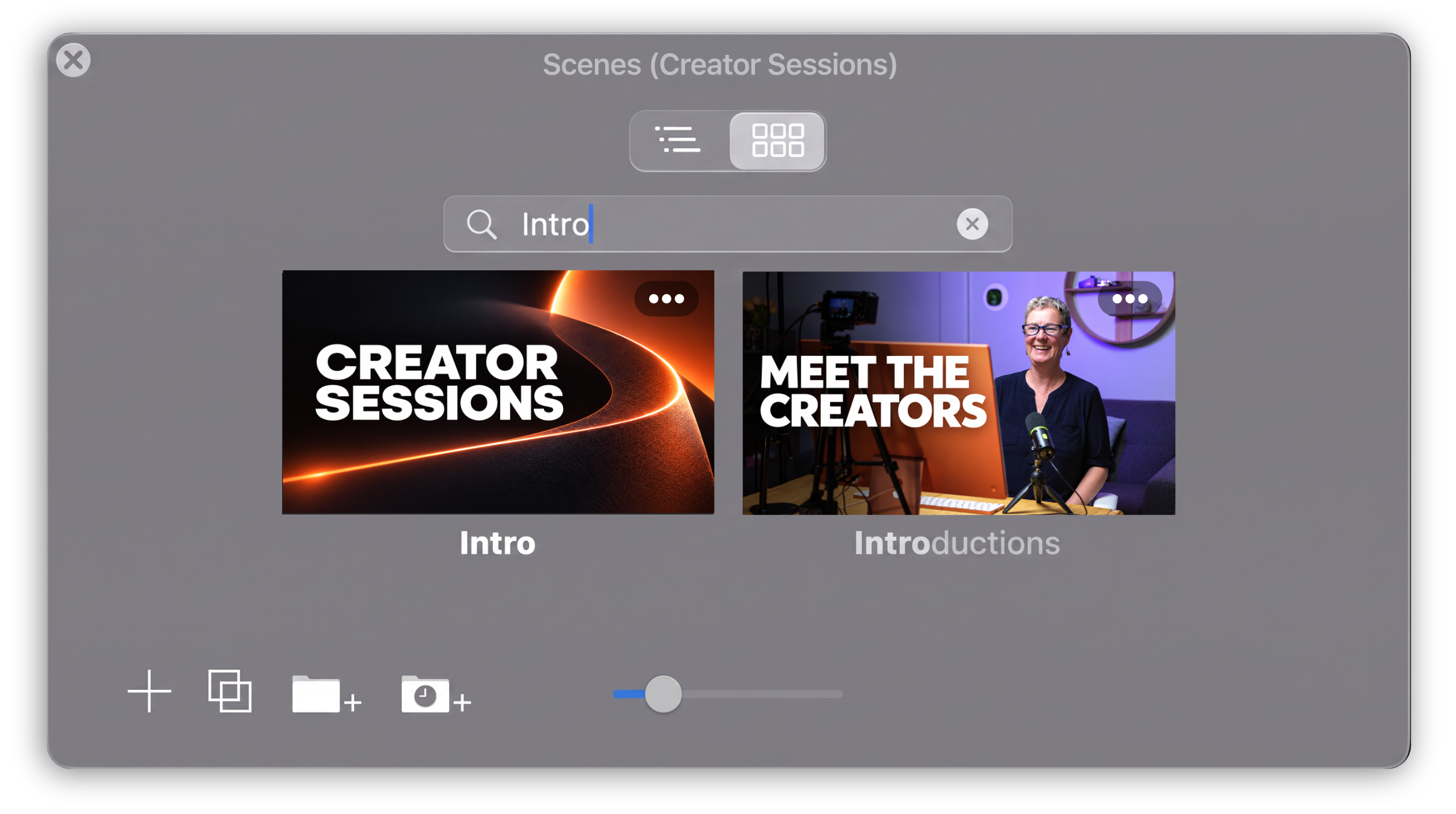 Ecamm's search feature for finding scenes, overlays, and sounds.